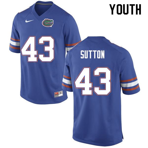 NCAA Florida Gators Nicolas Sutton Youth #43 Nike Blue Stitched Authentic College Football Jersey OJU5664FU
